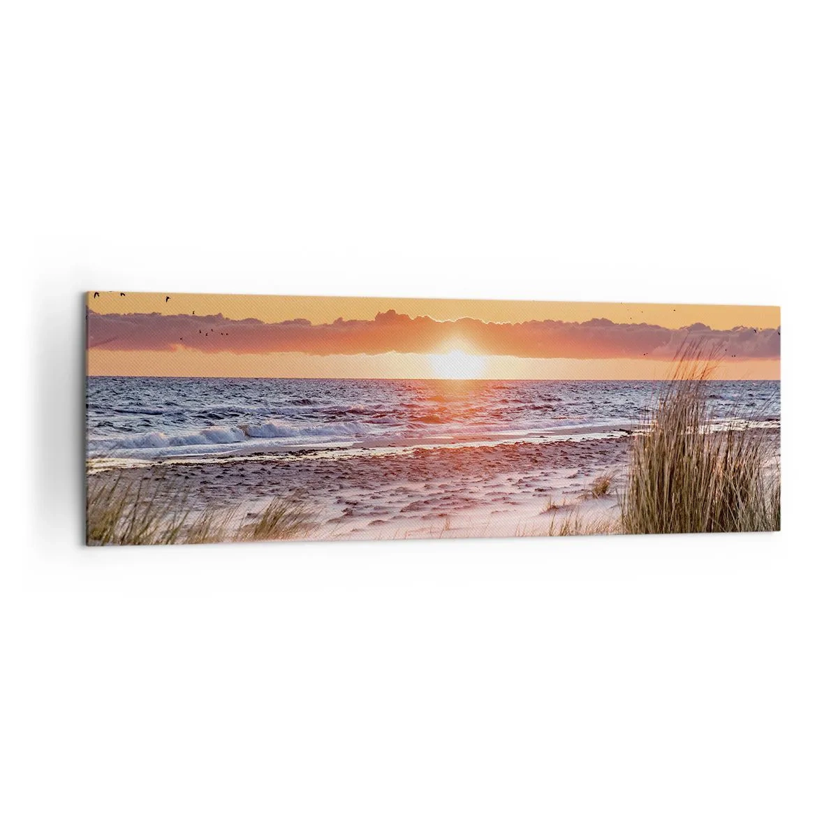 Impression sur toile - Image sur toile - Coucher de soleil sur la mer avec vue sur les dunes - 160x50cm - Paysage horizontal - Décoration murale moderne pour le salon et la chambre ARTTOR