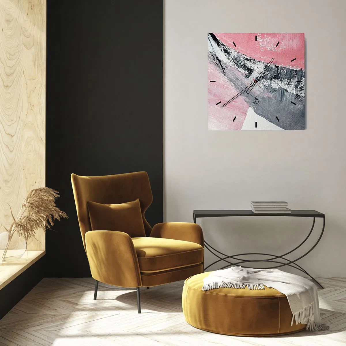 Horloge murale - Pendule murale - Une composition abstraite dans les tons de rose et de gris. - 30x30cm - Composition assortie - Décoration murale moderne pour le salon et la chambre ARTTOR