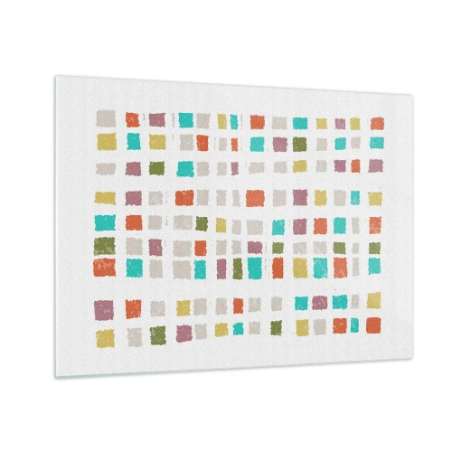 Impression sur verre - Image sur verre - Mosaïque colorée de carrés sur fond blanc dans un style abstrait - 70x50cm - Jeu inconnu - Décoration murale moderne pour le salon et la chambre ARTTOR