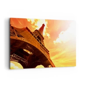 Impression sur toile - Image sur toile - La Tour Eiffel contre un ciel doré au coucher du soleil - 120x80cm - Monumental, car il est doré par le soleil - Décoration murale moderne pour le salon et la chambre ARTTOR