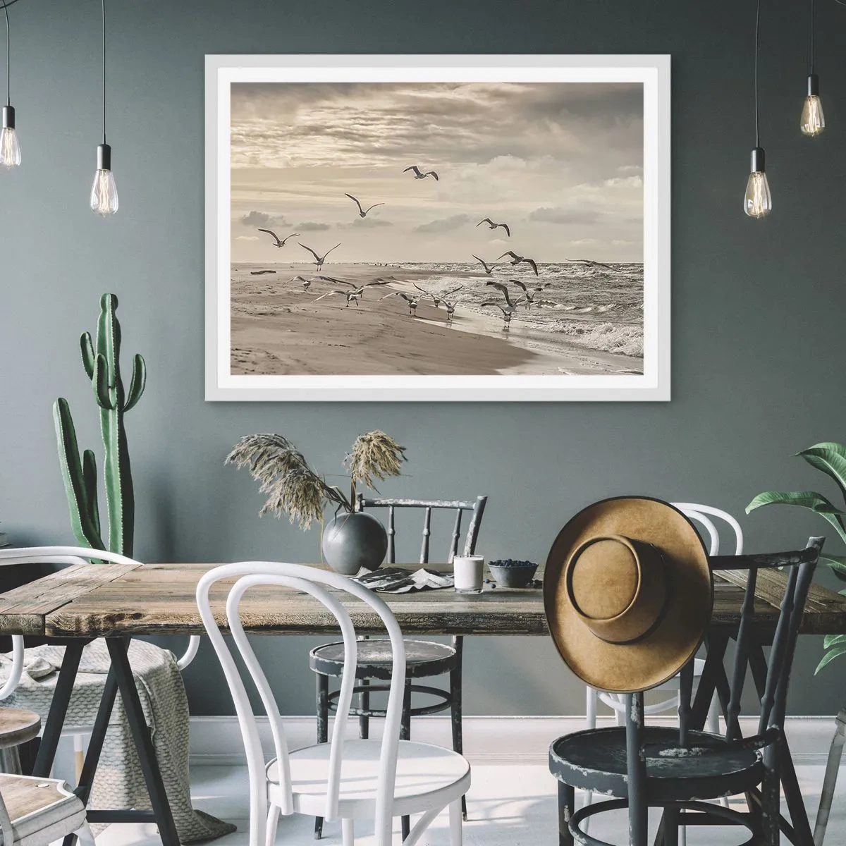 Affiche dans un cadre blanc - Poster - Le bruit de la mer, le chant des oiseaux - 91x61 cm