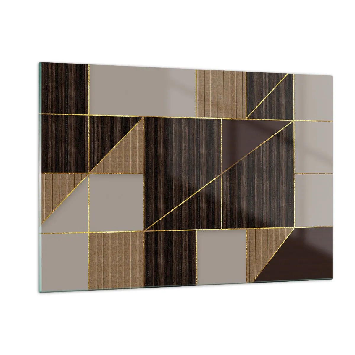 Impression sur verre - Image sur verre - Mosaïque abstraite avec des éléments marron et dorés - 120x80cm - Mozaique de bronze et d'or - Décoration murale moderne pour le salon et la chambre ARTTOR