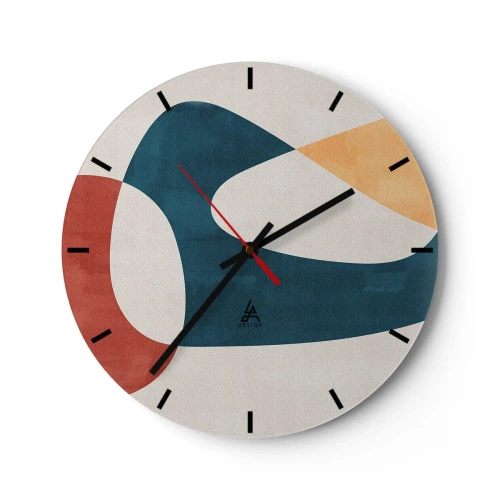 Horloge murale - Pendule murale - Formes abstraites dans les tons de rouge, bleu marine et beige - 30x30cm - Influences et métamorphoses - Décoration murale moderne pour le salon, la cuisine et la chambre ARTTOR