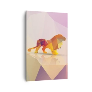 Impression sur toile - Image sur toile - Silhouette géométrique d'un lion dans les tons jaune et orange - 80x120cm - Le roi du diamant - Décoration murale moderne pour le salon et la chambre ARTTOR