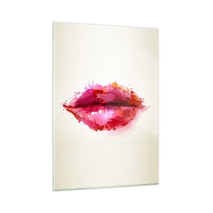 Impression sur verre - Image sur verre - Lèvres abstraites aux couleurs vibrantes - 50x70cm - Une nuance de rouge rougeâtre - Décoration murale moderne pour le salon et la chambre ARTTOR