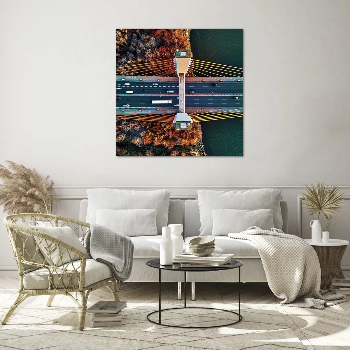 Impression sur verre - Image sur verre - Au dessus de l'eau et de la forêt - 50x50 cm