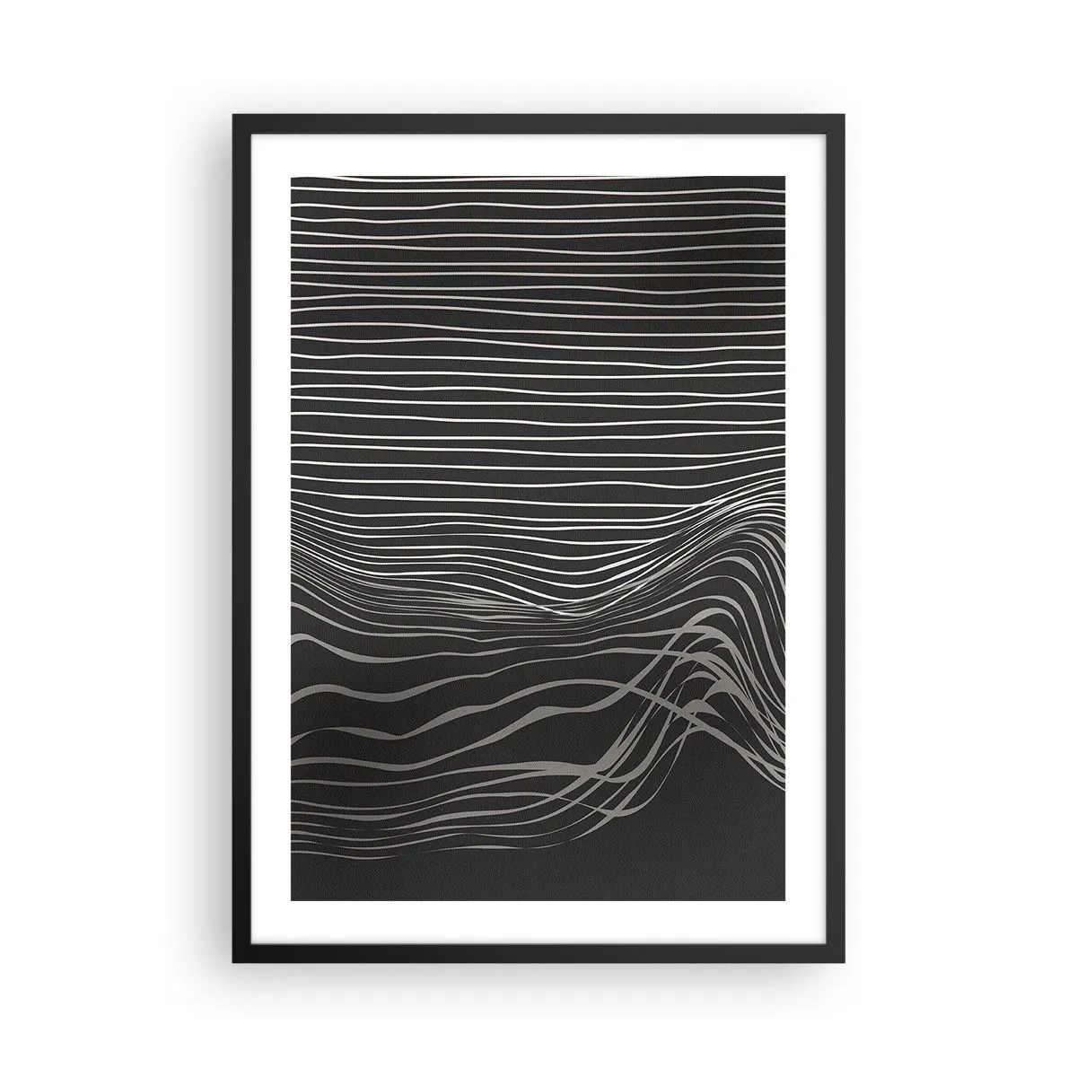 Affiche dans un cadre noir - Poster - Composition abstraite avec des lignes sur fond noir - 50x70cm - Rythme et accent - Décoration murale moderne pour le salon et la chambre ARTTOR
