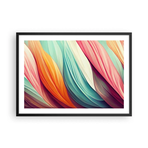 Affiche dans un cadre noir - Poster - Lignes abstraites aux couleurs pastel et vibrantes - 70x50cm - Tissage arc-en-ciel - Décoration murale moderne pour le salon et la chambre ARTTOR