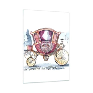 Impression sur verre - Image sur verre - Une élégante calèche de style aquarelle sur fond de rue - 50x70cm - À un mariage ou à un bal ? - Décoration murale moderne pour le salon et la chambre ARTTOR