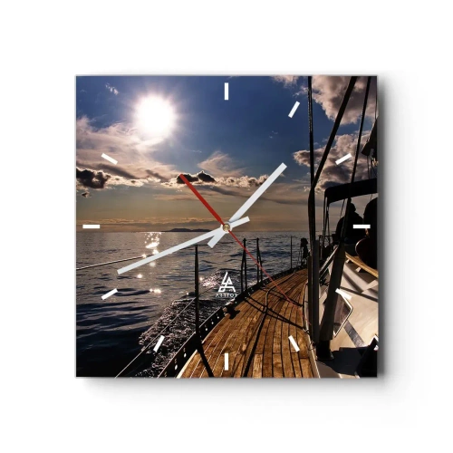 Horloge murale - Pendule murale - Une croisière en yacht sur la mer au coucher du soleil - 30x30cm - Naviguer vers le soleil - Décoration murale moderne pour le salon et la chambre ARTTOR