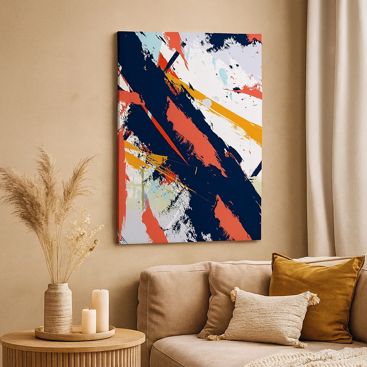 Impression sur toile - Image sur toile - Coups de pinceau abstraits aux couleurs vives - 50x70cm - Composition dynamique - Décoration murale moderne pour le salon et la chambre ARTTOR