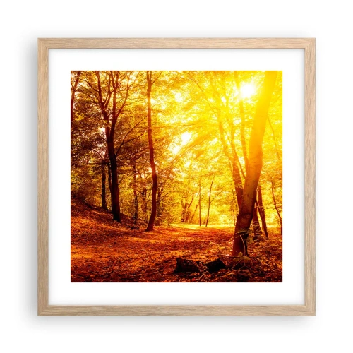 Affiche dans un chêne clair - Poster - Vers la clairière dorée - 40x40 cm