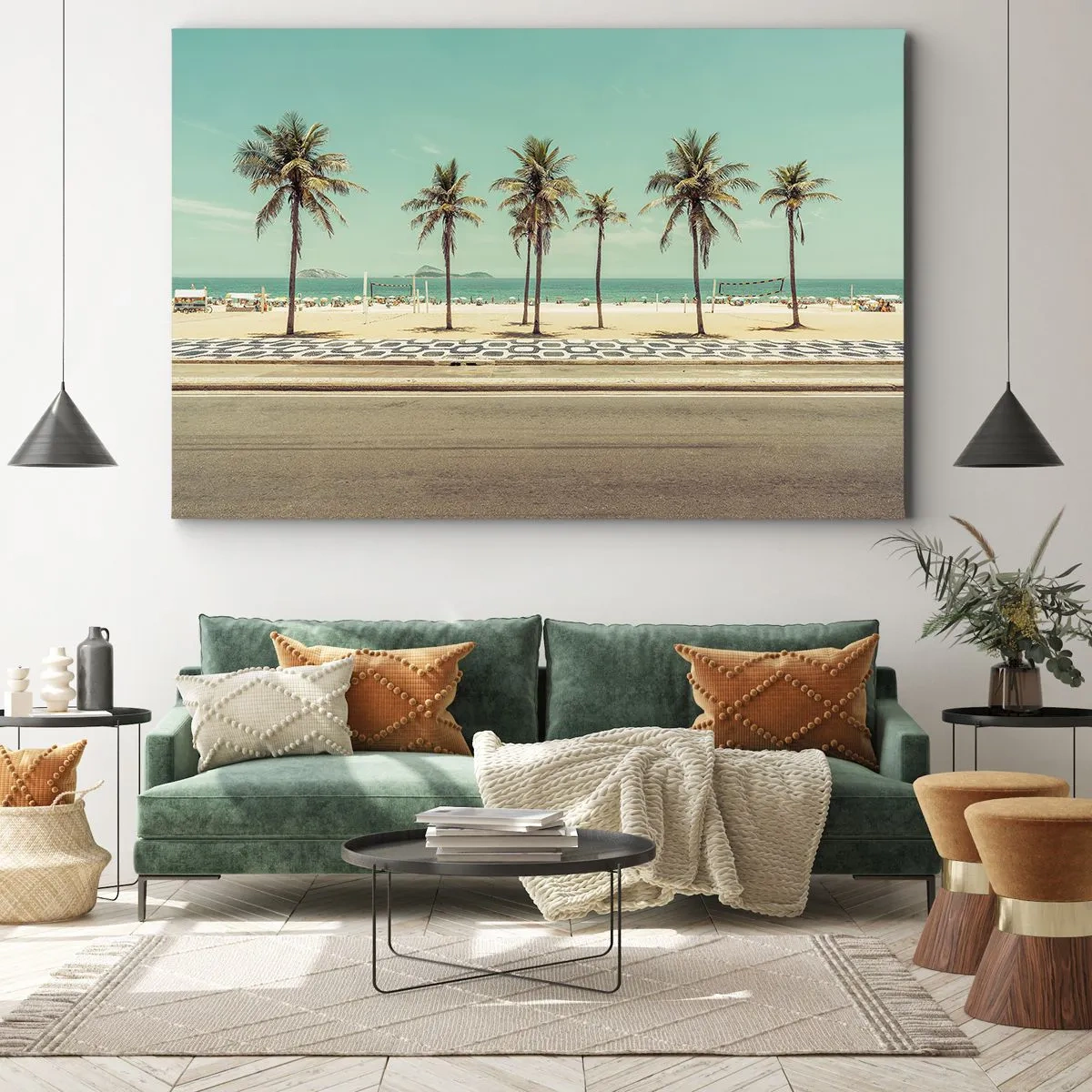 Impression sur toile - Image sur toile - Palmiers sur la plage surplombant la mer et le ciel bleu - 100x70cm - Gardien de plage - Décoration murale moderne pour le salon et la chambre ARTTOR