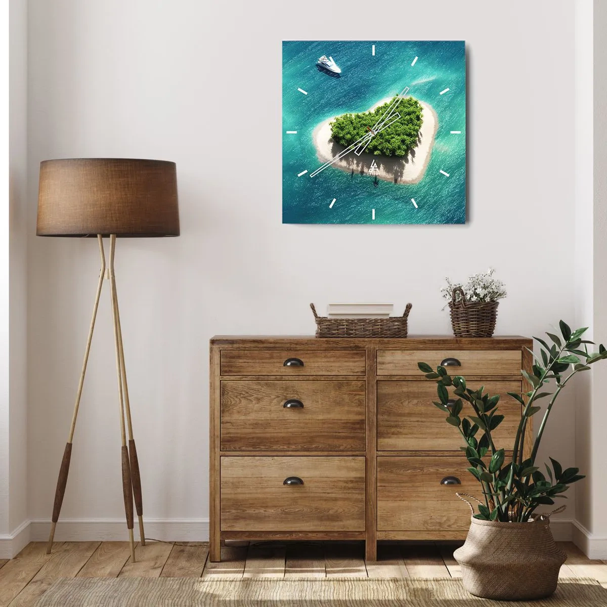 Horloge murale - Pendule murale - Une île romantique en forme de cœur dans une mer turquoise - 30x30cm - J'aime l'été - Décoration murale moderne pour le salon et la chambre ARTTOR
