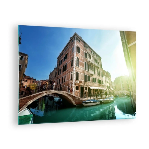Impression sur verre - Image sur verre - Venise avec canal, pont et bâtiments historiques - 70x50cm - Venise - Amore Moi - Décoration murale moderne pour le salon et la chambre ARTTOR