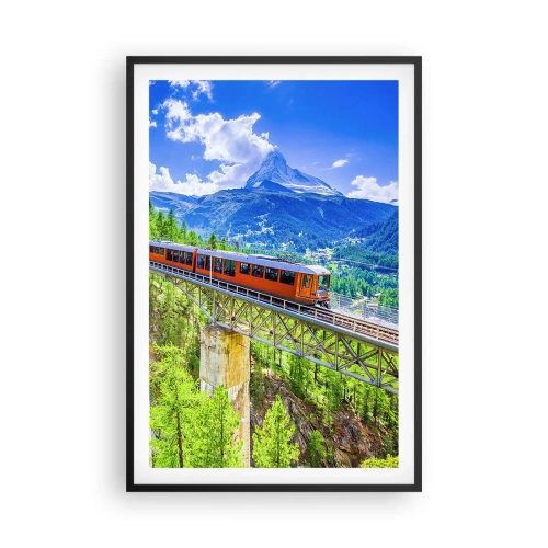 Affiche dans un cadre noir - Poster - Train dans les Alpes - 61x91 cm