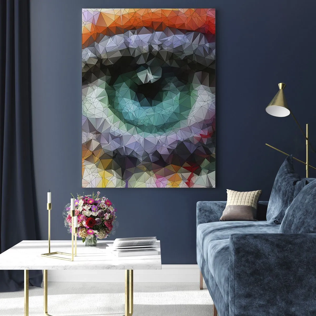 Impression sur verre - Image sur verre - Un œil géométrique aux couleurs vibrantes avec un effet cristal. - 50x70cm - Lueur cristalline des yeux - Décoration murale moderne pour le salon et la chambre ARTTOR