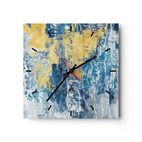 Horloge murale - Pendule murale - Abstraction dans les tons de bleu et de jaune - 30x30cm - Abstraction du temps - Décoration murale moderne pour le salon et la chambre ARTTOR
