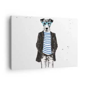 Impression sur toile - Image sur toile - Portrait d'un chien portant des lunettes et une chemise de marin dans un style humoristique - 70x50cm - Un charme de chien - Décoration murale moderne pour le salon et la chambre ARTTOR