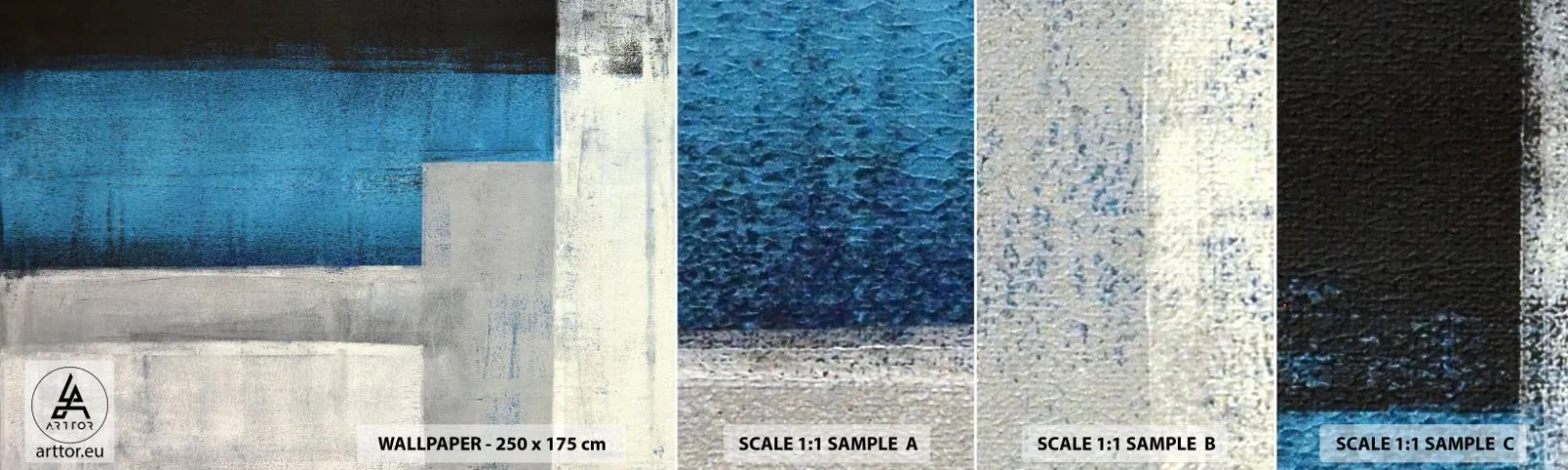 Échantillon de Papier Peint Autocollant Deluxe Sticker - Une composition poétique de gris et de bleu - Abstraction, Morceau, Peinture - 100x30 cm