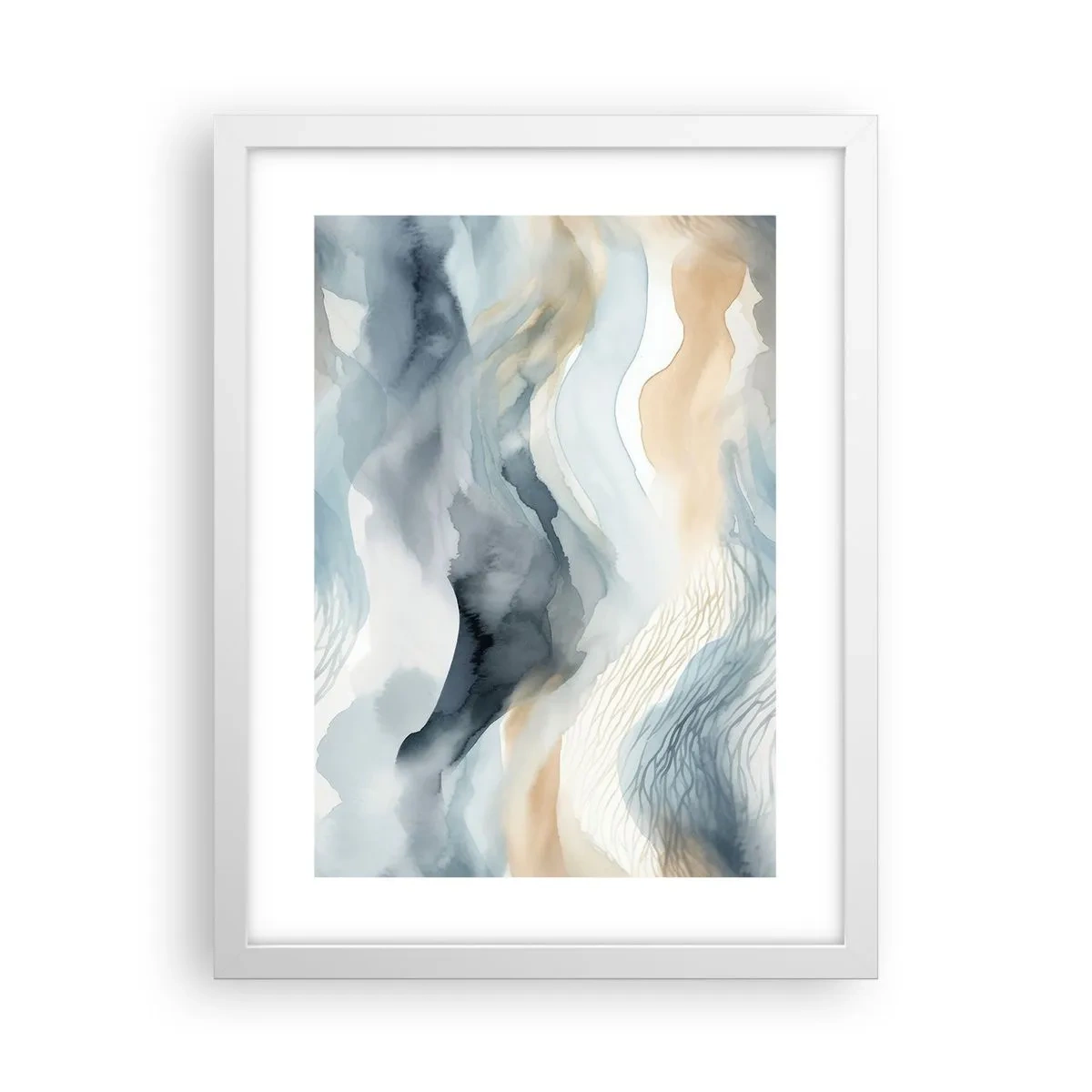 Affiche dans un cadre blanc - Poster - Abstraction enneigée et brumeuse - 30x40 cm