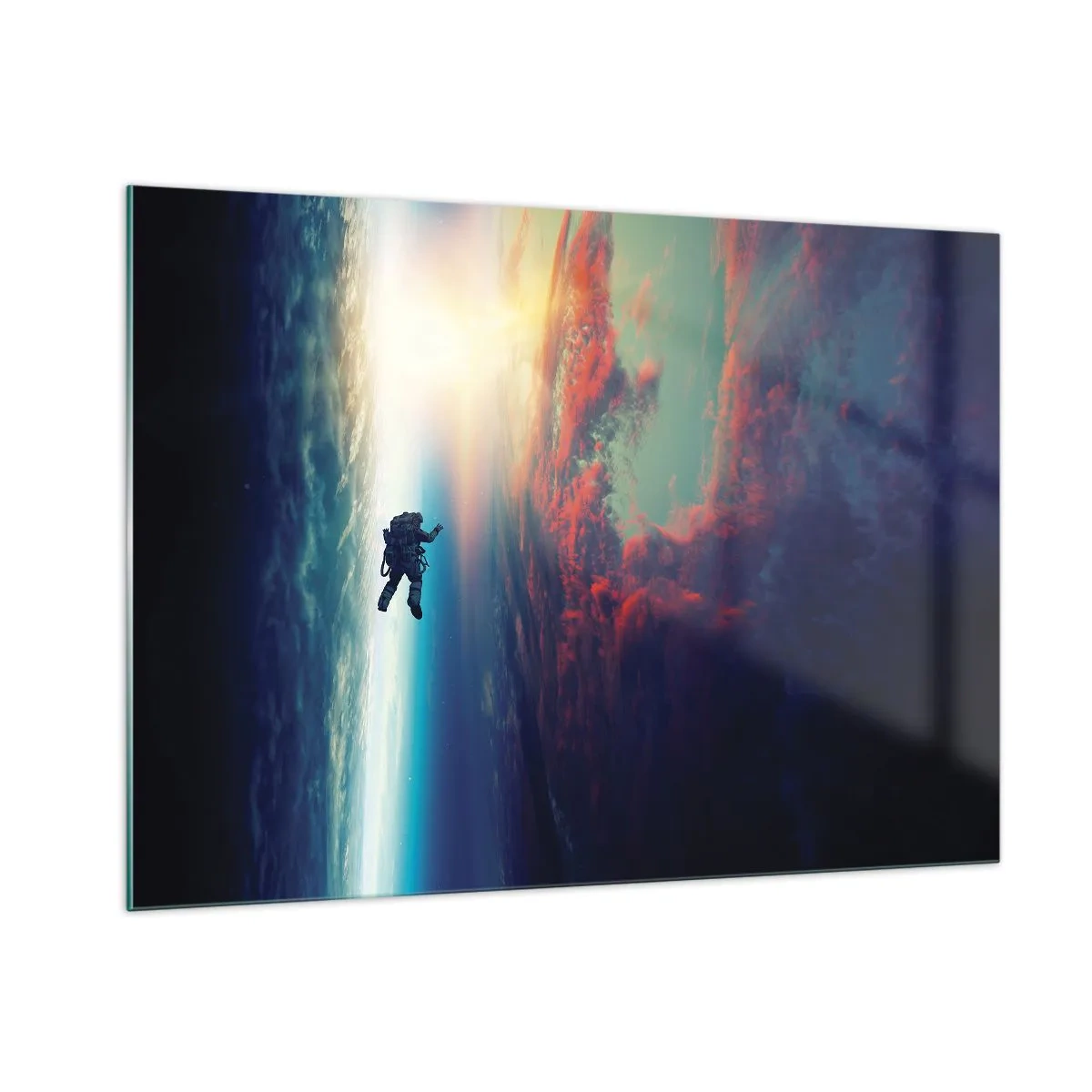 Impression sur verre - Image sur verre - Un astronaute dérivant dans l'espace vers la lumière - 100x70cm - Affronter l'univers - Décoration murale moderne pour le salon et la chambre ARTTOR