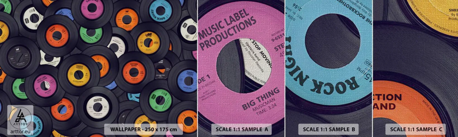 Échantillon de Papier Peint Premium Canvas - Couleurs des classiques - Vinyle, Musique, Ancien - 100x30 cm