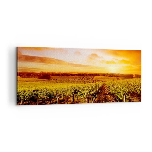 Impression sur toile - Image sur toile - Vignoble au coucher du soleil avec des tons de ciel chauds - 120x50cm - Légèrement fruité avec une pointe de soleil - Décoration murale moderne pour le salon et la chambre ARTTOR