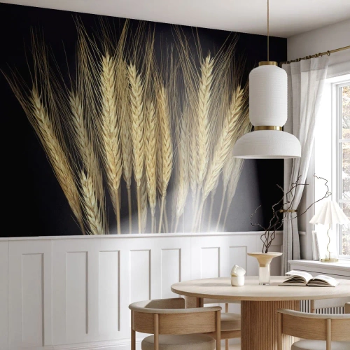 Papier Peint Photo Premium Canvas - Épis de blé sur fond noir dans un style rustique - 100x70cm - Magie rustique - Décoration murale moderne pour le salon et la chambre ARTTOR
