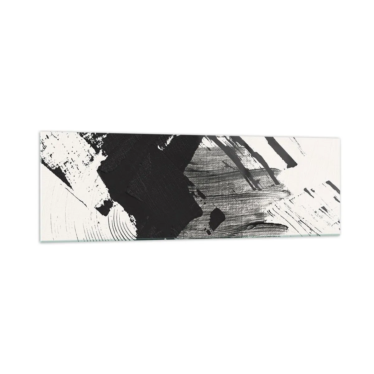 Impression sur verre - Image sur verre - Traits abstraits de noir sur fond blanc - 160x50cm - Abstraction – expression du noir - Décoration murale moderne pour le salon et la chambre ARTTOR