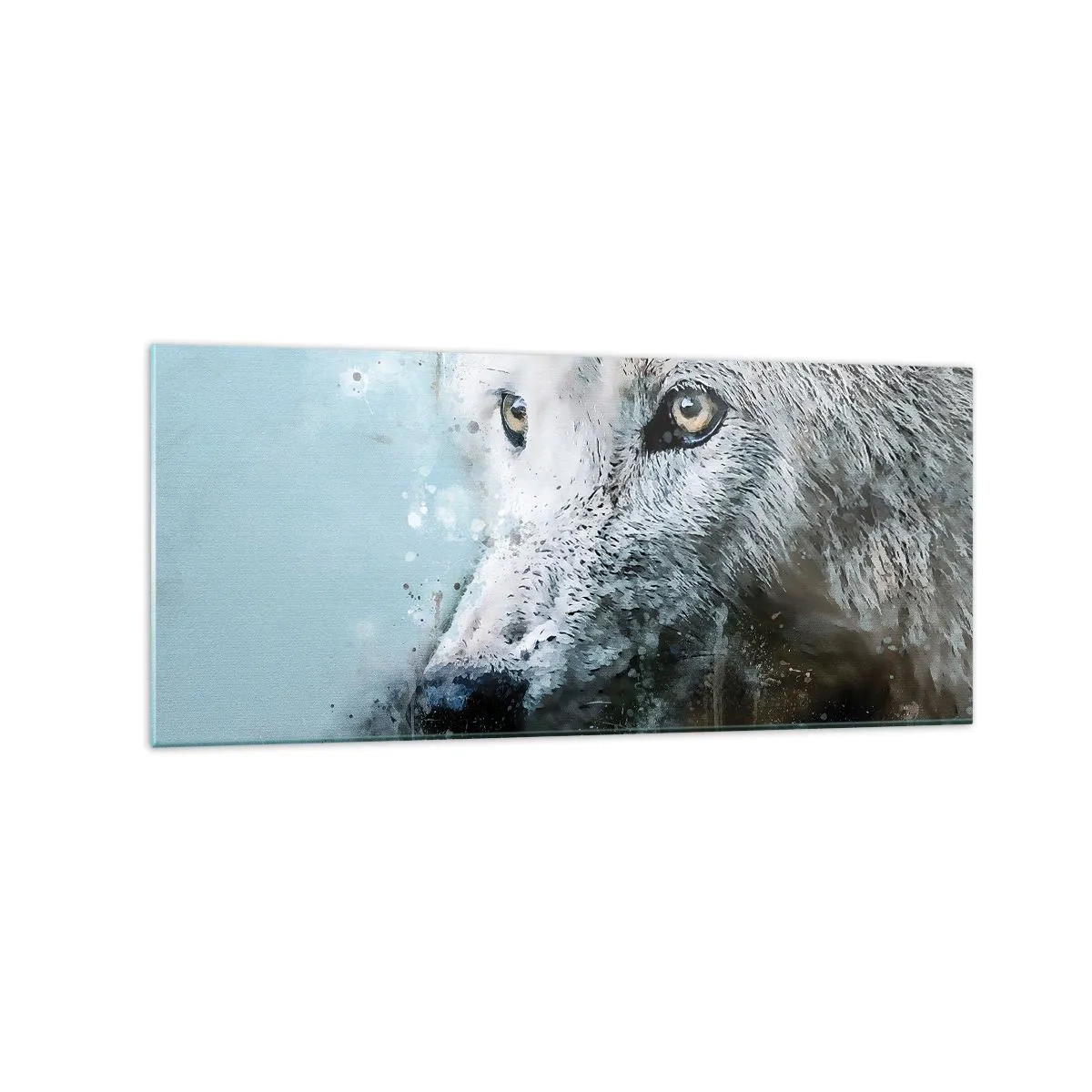 Impression sur verre - Image sur verre - Portrait à l'aquarelle d'un loup - 120x50cm - Rencontrez l'âme du loup - Décoration murale moderne pour le salon et la chambre ARTTOR