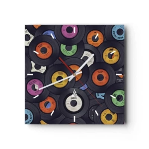 Horloge murale - Pendule murale - Des vinyles colorés empilés les uns sur les autres - 30x30cm - Couleurs des classiques - Décoration murale moderne pour le salon et la chambre ARTTOR