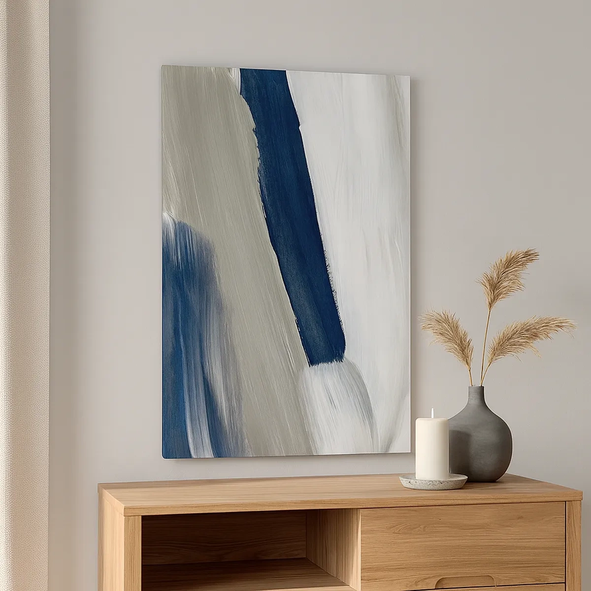 Impression sur toile - Image sur toile - Coups de pinceau abstraits dans des tons de bleu et de gris - 50x70cm - Rencontre avec la blancheur - Décoration murale moderne pour le salon et la chambre ARTTOR