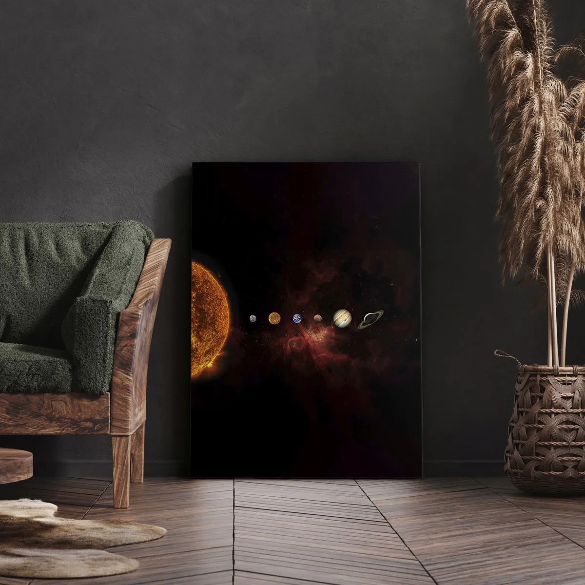 Impression sur toile - Image sur toile - Le système solaire avec des planètes sur fond d'espace - 70x100cm - Notre quartier - Décoration murale moderne pour le salon et la chambre ARTTOR