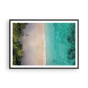Affiche dans un cadre noir - Poster - Vue aérienne d'une plage tropicale aux eaux turquoises - 100x70cm - Plage paradisiaque - Décoration murale moderne pour le salon et la chambre ARTTOR