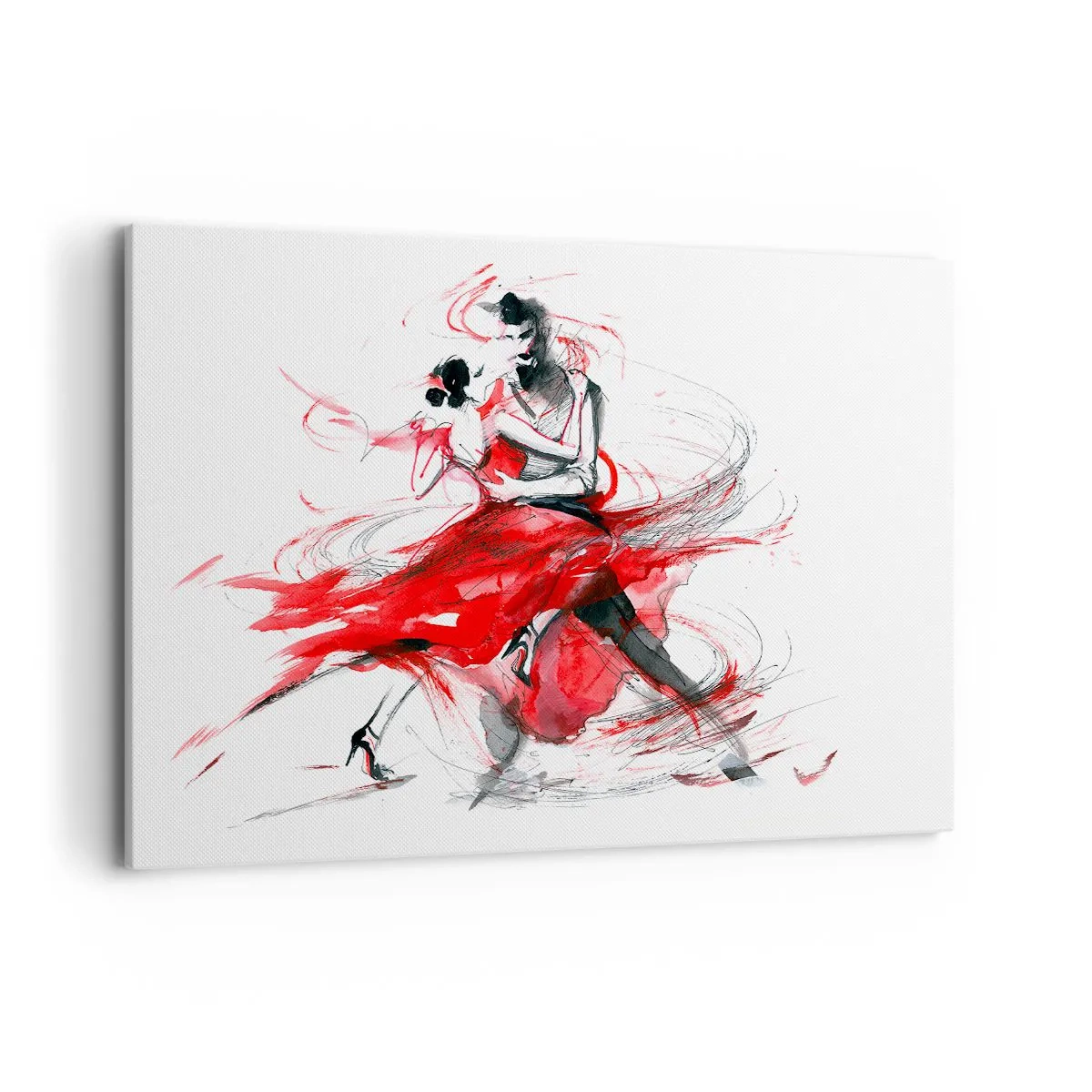 Impression sur toile - Image sur toile - Danseurs dans une danse dynamique aux accents rouges - 120x80cm - Tango - le rythme de la passion - Décoration murale moderne pour le salon et la chambre ARTTOR