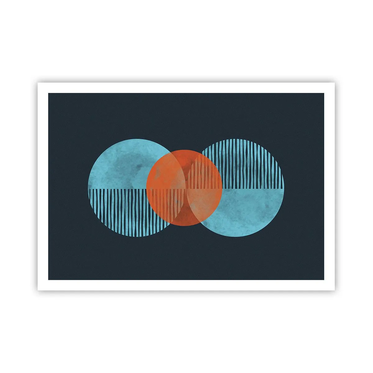 Affiche - Poster - Cercles géométriques dans les tons bleu et orange - 100x70cm - Composition symétrique - Décoration murale moderne pour le salon et la chambre ARTTOR