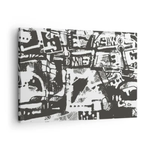 Impression sur toile - Image sur toile - Motif rétro monochrome abstrait - 70x50cm - Ordre ou chaos? - Décoration murale moderne pour le salon et la chambre ARTTOR