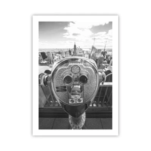 Affiche - Poster - Une vue monochrome de la ville de New York avec des jumelles au premier plan. - 50x70cm - Ville sur les villes - Décoration murale moderne pour le salon et la chambre ARTTOR