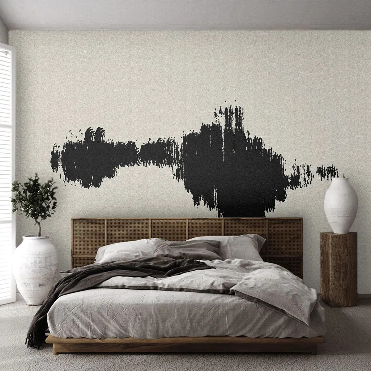 Papier Peint Photo Premium Sand - Une abstraction noire ressemblant à une onde sonore sur un fond clair. - 100x70cm - Vibrations de l'imagination - Décoration murale moderne pour le salon et la chambre ARTTOR