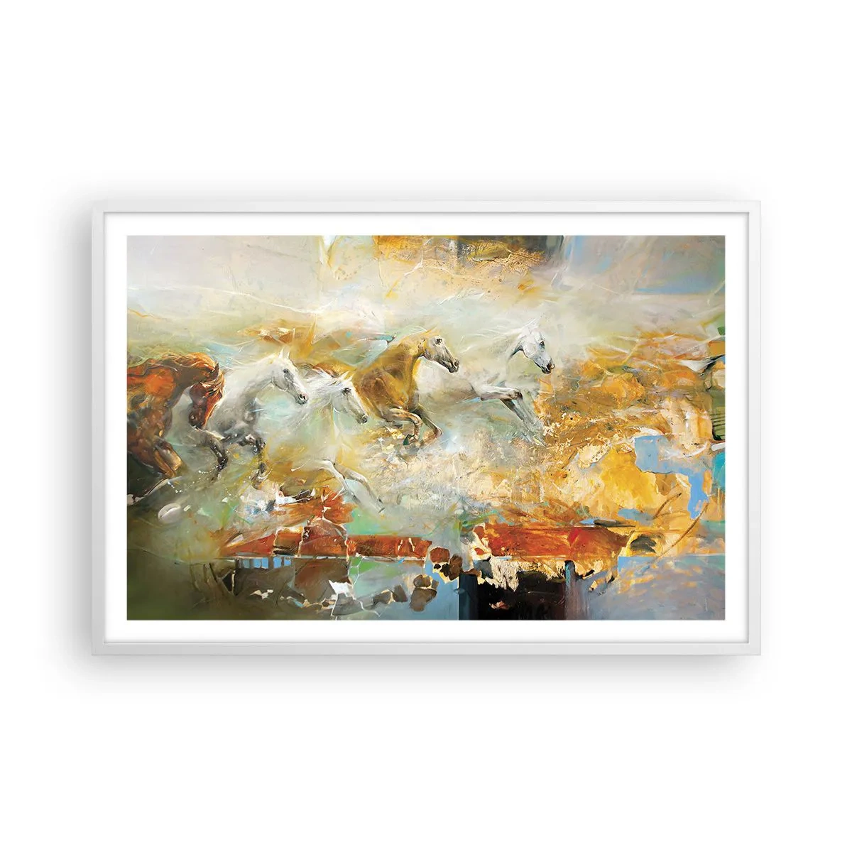 Affiche dans un cadre blanc - Poster - Au galop vers la lumière - 91x61 cm