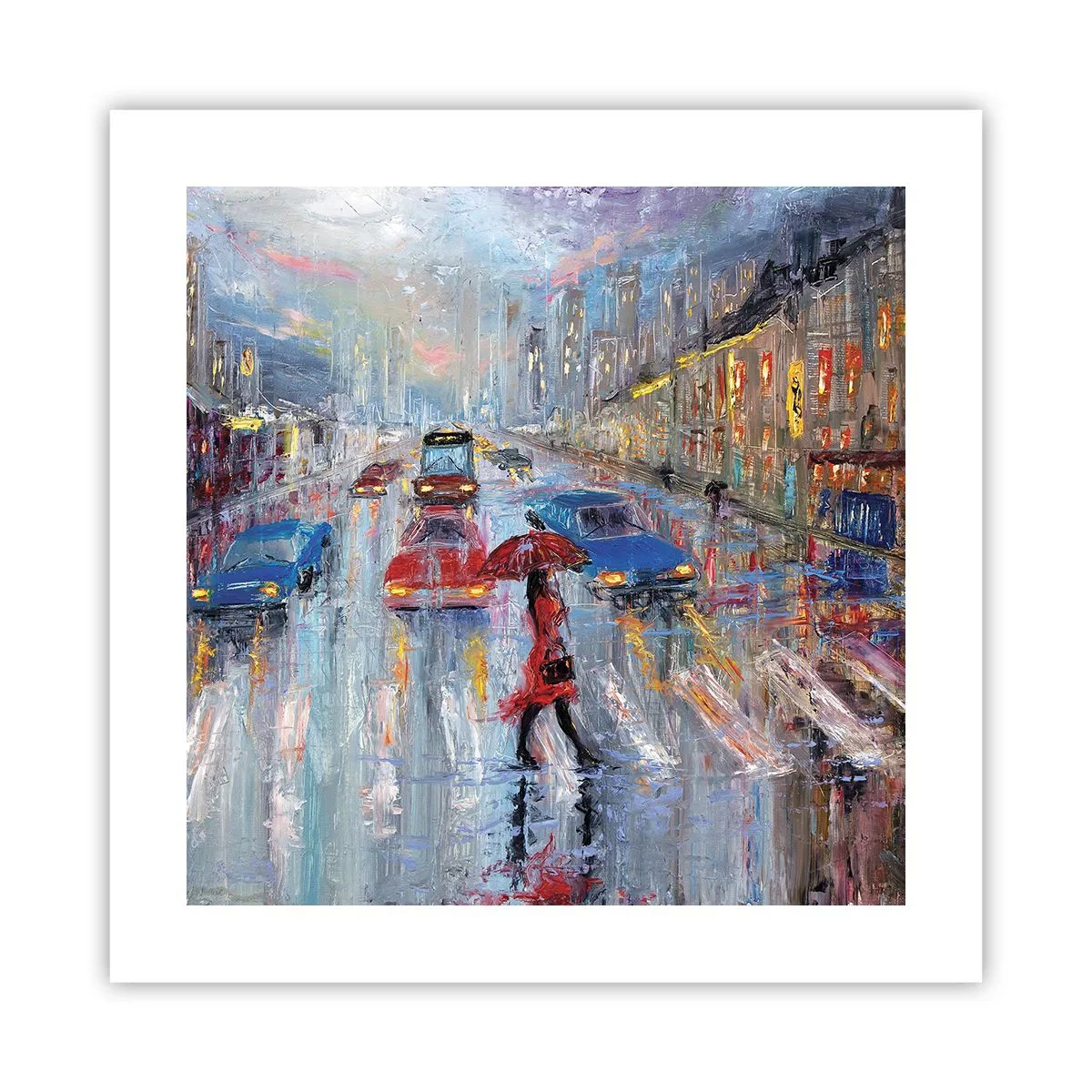 Affiche - Poster - Après-midi pluvieux en ville - 40x40 cm