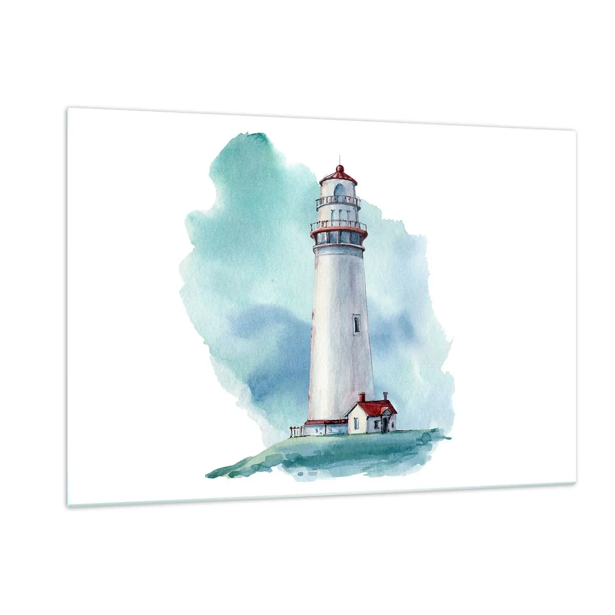 Impression sur verre - Image sur verre - Un phare contre un ciel bleu aquarelle - 120x80cm - La douce sœur du bleu - Décoration murale moderne pour le salon et la chambre ARTTOR