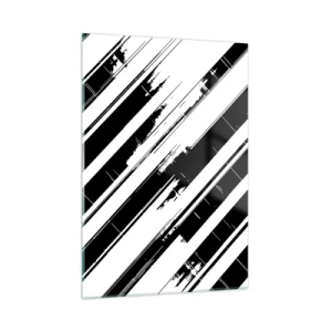 Impression sur verre - Image sur verre - Rayures dynamiques noires et blanches avec un effet vieilli - 50x70cm - Une composition intense et dynamique - Décoration murale moderne pour le salon et la chambre ARTTOR