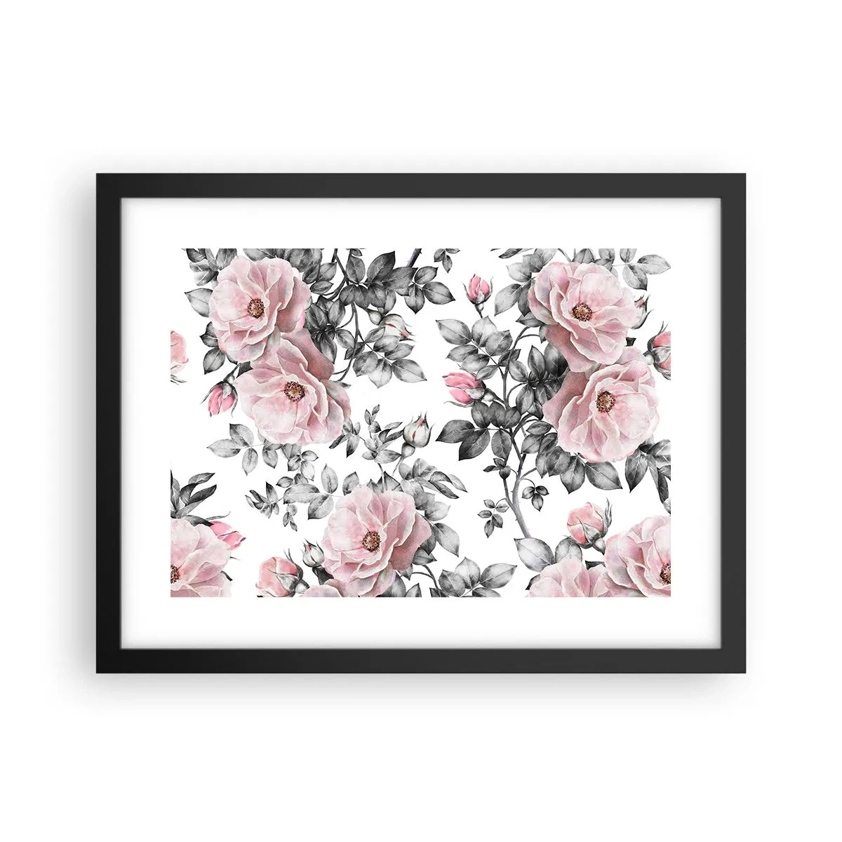 Affiche dans un cadre noir - Poster - Se perdre dans les fleurs des roses - 40x30 cm