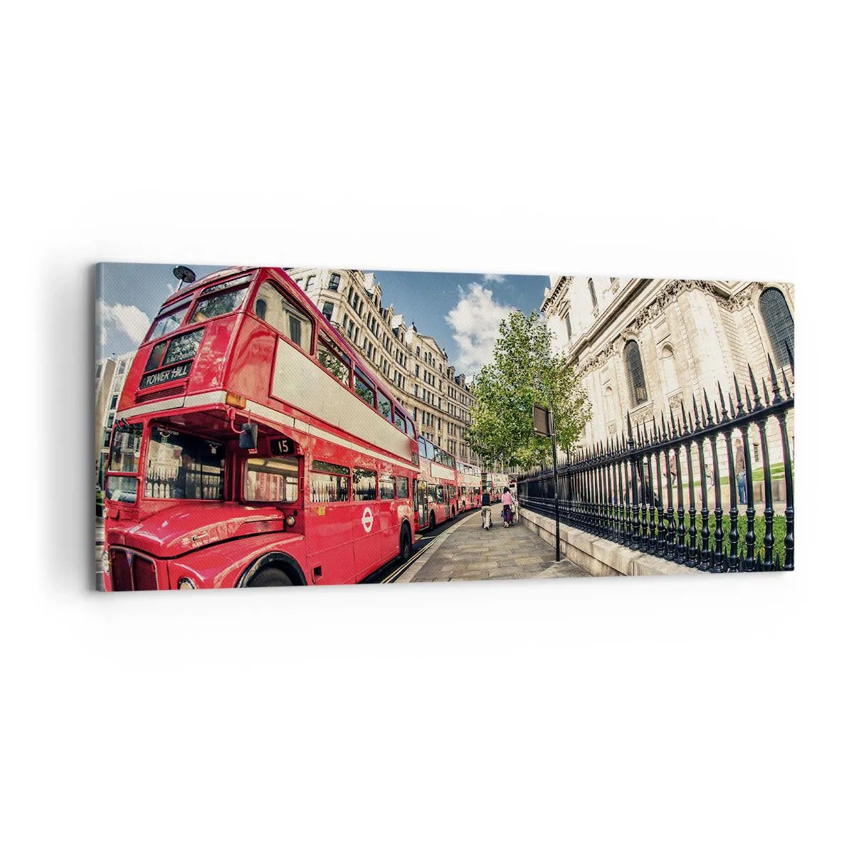 Impression sur toile - Image sur toile - Rue de Londres en gris et rouge - 100x40 cm