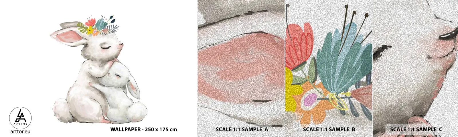 Échantillon de Papier Peint Premium Sand - Maman irremplaçable - Pour les enfants, Lapin, Mère avec enfant - 100x30 cm