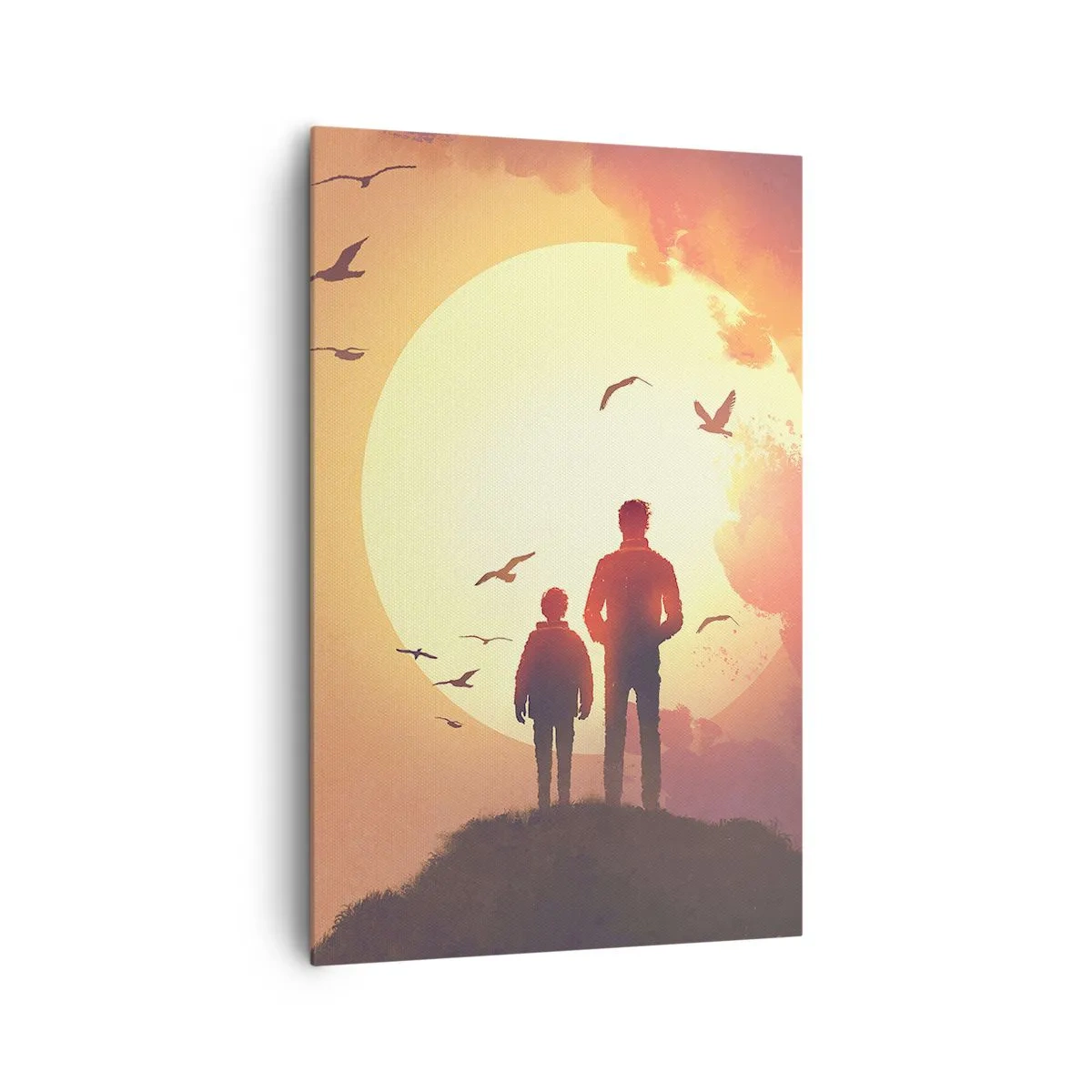 Impression sur toile - Image sur toile - Personnages sur fond de soleil couchant - 80x120cm - Face à face avec le soleil - Décoration murale moderne pour le salon et la chambre ARTTOR
