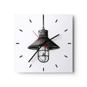 Horloge murale - Pendule murale - Dessin d'une lampe suspendue rétro sur fond blanc - 30x30cm - Comme il y a des années… - Décoration murale moderne pour le salon et la chambre ARTTOR