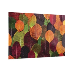 Impression sur verre - Image sur verre - Feuilles d'automne colorées dans un arrangement artistique - 100x70cm - Mozaique printannière - Décoration murale moderne pour le salon et la chambre ARTTOR